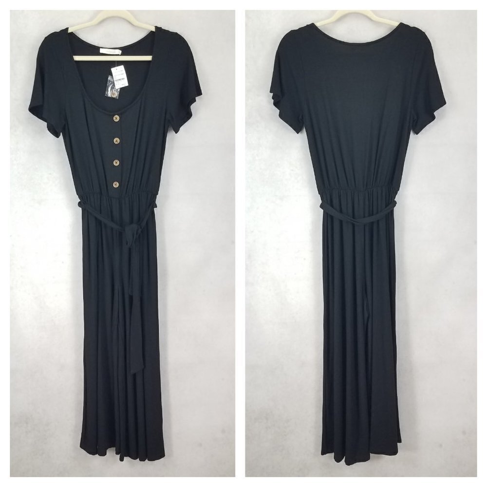 NEW Lush Size S Lightweight Short Sleeve Pant Jumpsuit in Black NWT $37